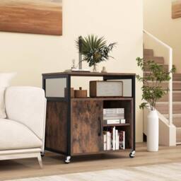 Costway File Cabinet on Wheels Mobile Lateral Filing Cabinet w/ Charging Station in Brown - thumbnail 3