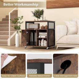 Costway File Cabinet on Wheels Mobile Lateral Filing Cabinet w/ Charging Station in Brown - thumbnail 4