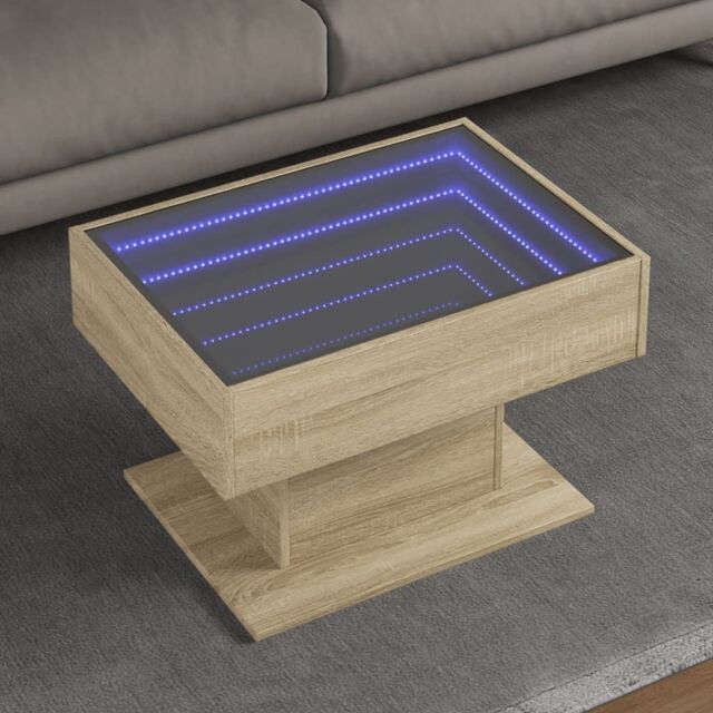 Berkfield Home Coffee Table with LED Sonoma Oak 70x50x45 cm Engineered Wood in Brown - Size: 70 x 50 x 45 cm - image 1