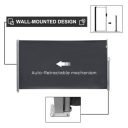 OUTSUNNY 3x1.6M/3x1.8M/3x2M Retractable Side Awning Screen Fence Patio Privacy Divider in Grey - thumbnail 4