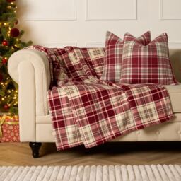 OHS Tartan Check Throw Over Bed Blanket Sherpa Fleece Warm Soft Plush Cosy Sofa Xmas in Red - thumbnail 2