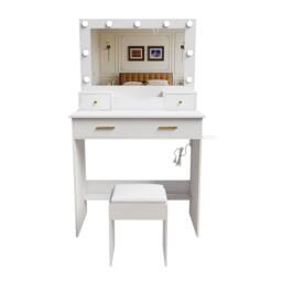AKI HAUS 80cm 4-Drawer Dressing Table with Nine-Bulb Mirror & Stool in White - thumbnail 2