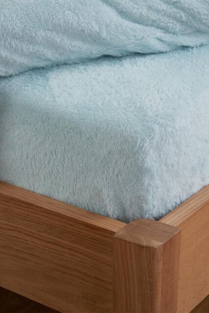 OHS Teddy Fleece Thermal 25cm Fitted Bed Sheet Winter Bedding in Duck Egg Blue - Size: King Fitted - image 1