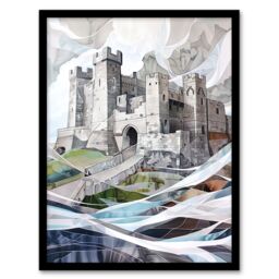 "Artery8 Bamburgh Castle Artwork Northumbria England Framed Art Print in Off-White - Size: W12"" x H16""" - thumbnail 1