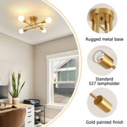 Pheashine Gold Sputnik Ceiling Light, 43cm Wide, E27 Semi-Flush Mount, Bulb Not - thumbnail 4