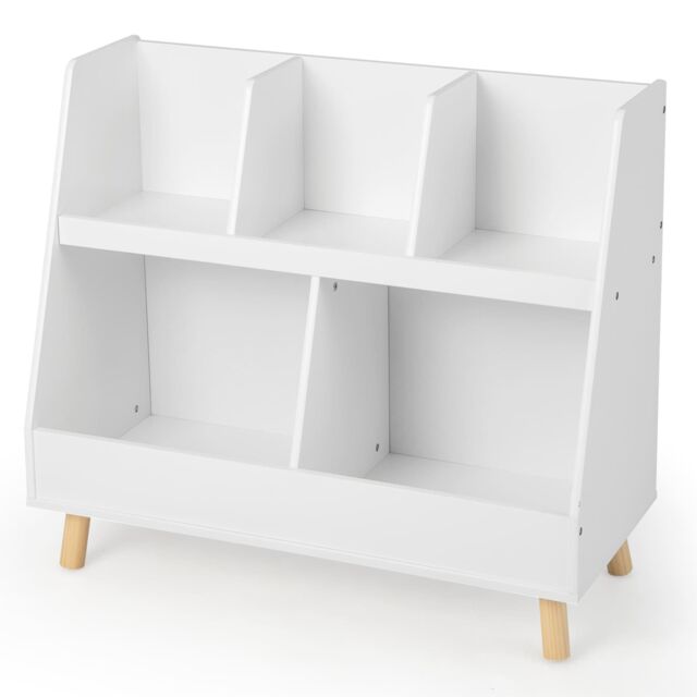 Costway 5Cube Bookshelf & Toy Organizer Wooden Storage Bookcase w/ Wood Legs in White - image 1