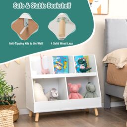 Costway 5Cube Bookshelf & Toy Organizer Wooden Storage Bookcase w/ Wood Legs in White - thumbnail 6