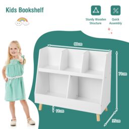 Costway 5Cube Bookshelf & Toy Organizer Wooden Storage Bookcase w/ Wood Legs in White - thumbnail 2