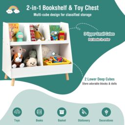 Costway 5Cube Bookshelf & Toy Organizer Wooden Storage Bookcase w/ Wood Legs in White - thumbnail 4