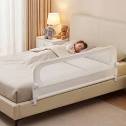 CASART Foldable Toddler Bed Rail 148 cm Long Adjustable Baby Bed Rail Guard in White - thumbnail 1
