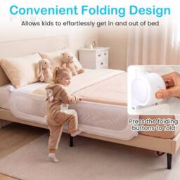 CASART Foldable Toddler Bed Rail 148 cm Long Adjustable Baby Bed Rail Guard in White - thumbnail 9