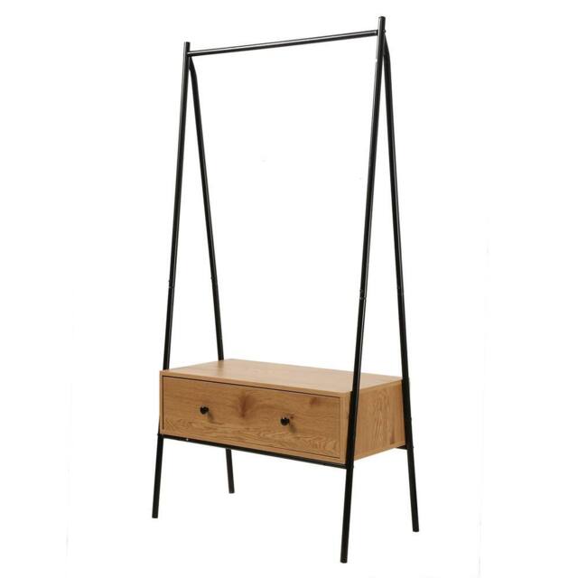 CALICOSY Black Metal Wardrobe With 1 Drawer, Oak Finish, H170cm - JILL in Light Oak - image 1