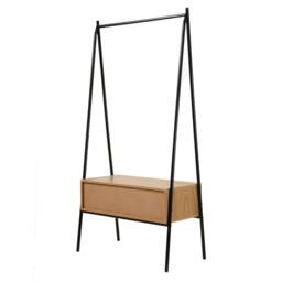 CALICOSY Black Metal Wardrobe With 1 Drawer, Oak Finish, H170cm - JILL in Light Oak - thumbnail 8