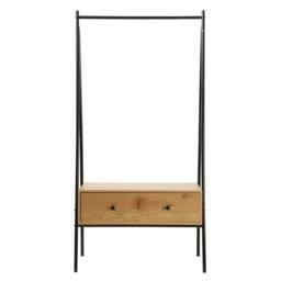 CALICOSY Black Metal Wardrobe With 1 Drawer, Oak Finish, H170cm - JILL in Light Oak - thumbnail 5