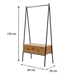 CALICOSY Black Metal Wardrobe With 1 Drawer, Oak Finish, H170cm - JILL in Light Oak - thumbnail 4