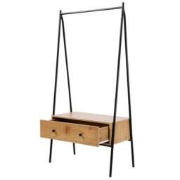 CALICOSY Black Metal Wardrobe With 1 Drawer, Oak Finish, H170cm - JILL in Light Oak - thumbnail 3