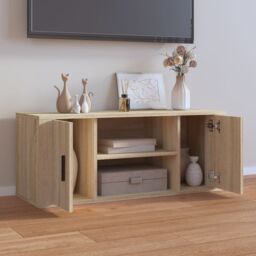 Berkfield Home TV Cabinet Sonoma Oak 100x35x40 cm Engineered Wood in Brown - Size: 100 x 35 x 40 cm - thumbnail 3