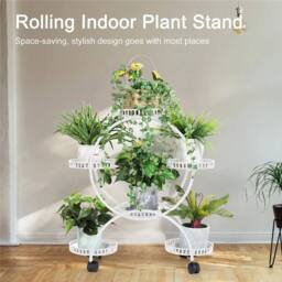 Kelvenix Rolling Metal Plant Stand Shelves 6 Potted Display Rack in White - Size: 0.6m2 - thumbnail 5