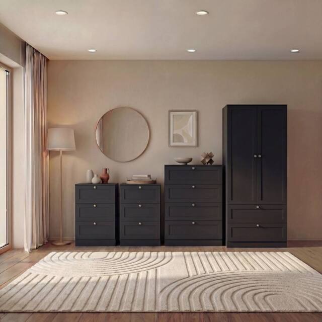 Home Discount Vida Designs Altino 4Pc Bedroom Set(3Dr Bedside, 4Dr Chest, Wardrobe) in Black - image 1