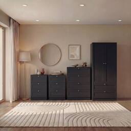 Home Discount Vida Designs Altino 4Pc Bedroom Set(3Dr Bedside, 4Dr Chest, Wardrobe) in Black - thumbnail 1