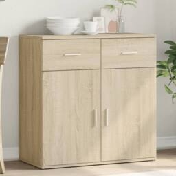 Berkfield Home Sideboard Sonoma Oak 79x38x80 cm Engineered Wood in Light Oak - Size: 79 x 38 x 80 cm - thumbnail 2