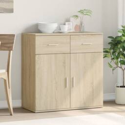 Berkfield Home Sideboard Sonoma Oak 79x38x80 cm Engineered Wood in Light Oak - Size: 79 x 38 x 80 cm - thumbnail 3