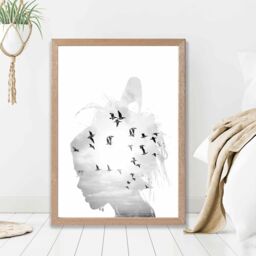 ARTZE Abstract & Seabirds Fashion Black & White Photo Framed Print SIZE: A4 with Oak Frame - thumbnail 2