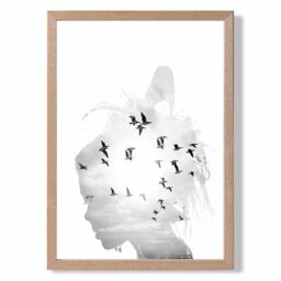 ARTZE Abstract & Seabirds Fashion Black & White Photo Framed Print SIZE: A4 with Oak Frame - thumbnail 1