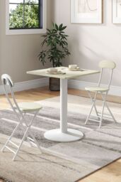 Living and Home 3pcs Square Table and 2 Chairs Set Indoor Outdoor Bistro Dining Set in White - thumbnail 1