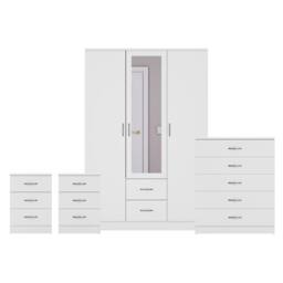 Home Discount Vida Designs 4Pc Bedroom Set 2x3Bedside, 5 Drawer, 3Dr Mirror Wardrobe in White - thumbnail 8