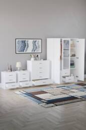Home Discount Vida Designs 4Pc Bedroom Set 2x3Bedside, 5 Drawer, 3Dr Mirror Wardrobe in White - thumbnail 2