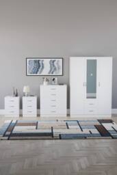 Home Discount Vida Designs 4Pc Bedroom Set 2x3Bedside, 5 Drawer, 3Dr Mirror Wardrobe in White - thumbnail 4