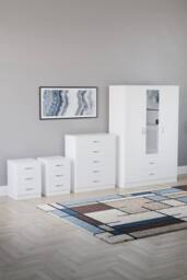 Home Discount Vida Designs 4Pc Bedroom Set 2x3Bedside, 5 Drawer, 3Dr Mirror Wardrobe in White - thumbnail 1