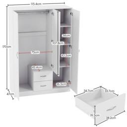 Home Discount Vida Designs 4Pc Bedroom Set 2x3Bedside, 5 Drawer, 3Dr Mirror Wardrobe in White - thumbnail 7