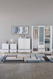 Home Discount Vida Designs 4Pc Bedroom Set 2x3Bedside, 5 Drawer, 3Dr Mirror Wardrobe in White - thumbnail 3