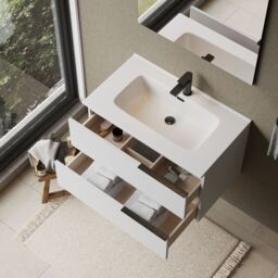 Banyetti Celtic 800mm Wall Hung Bathroom Vanity Unit with Athena Basin - Gloss White - thumbnail 2