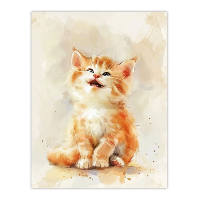 "Artery8 Cute Happy Fluffy Ragdoll Kitten Orange Cat Lover Wall Art Print - Size: W24"" x H32""" - image 1