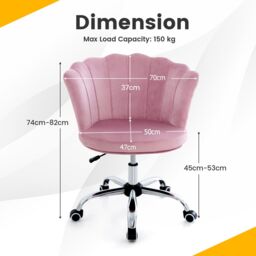 Costway Adjustable Vanity Chair Upholstered Velvet Arm Chair with Wheels in Pink - thumbnail 2