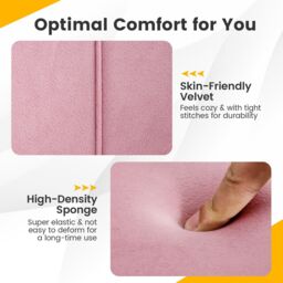 Costway Adjustable Vanity Chair Upholstered Velvet Arm Chair with Wheels in Pink - thumbnail 6