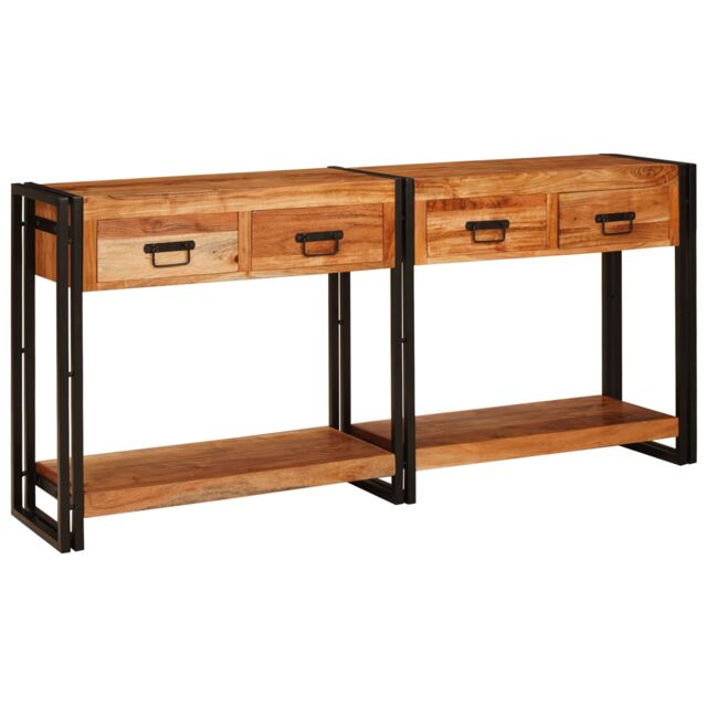 Berkfield Home Console Tables 2 pcs Brown 160 x 33 x 75 cm Solid acacia wood - image 1