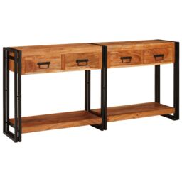 Berkfield Home Console Tables 2 pcs Brown 160 x 33 x 75 cm Solid acacia wood - thumbnail 7