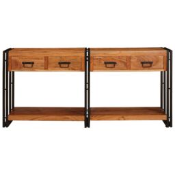 Berkfield Home Console Tables 2 pcs Brown 160 x 33 x 75 cm Solid acacia wood - thumbnail 4