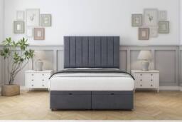 "Sloomy Kansas Plush Ottoman Bed Base-54"" Floor Standing Headboard in Dark Grey - Size: Super King" - thumbnail 1
