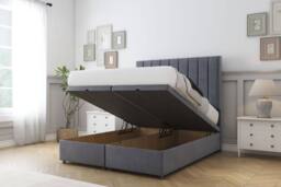 "Sloomy Kansas Plush Ottoman Bed Base-54"" Floor Standing Headboard in Dark Grey - Size: Super King" - thumbnail 2