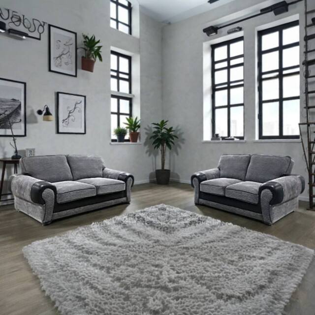 SNUG FURNITURE BIRMINGHAM LTD Tango Jumbo Cord 3+2 Sofa Set in Grey