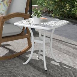 OUTSUNNY Cast Aluminium Bistro Table with Umbrella Hole, White