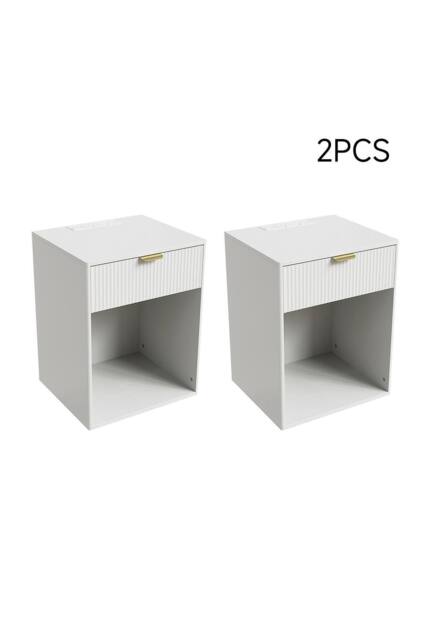 Living and Home 2Pcs Bedside Tables with Charging Station & RGB Light Strip in White - image 1