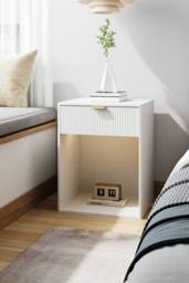 Living and Home 2Pcs Bedside Tables with Charging Station & RGB Light Strip in White - thumbnail 5