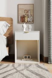 Living and Home 2Pcs Bedside Tables with Charging Station & RGB Light Strip in White - thumbnail 3