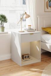 Living and Home 2Pcs Bedside Tables with Charging Station & RGB Light Strip in White - thumbnail 4